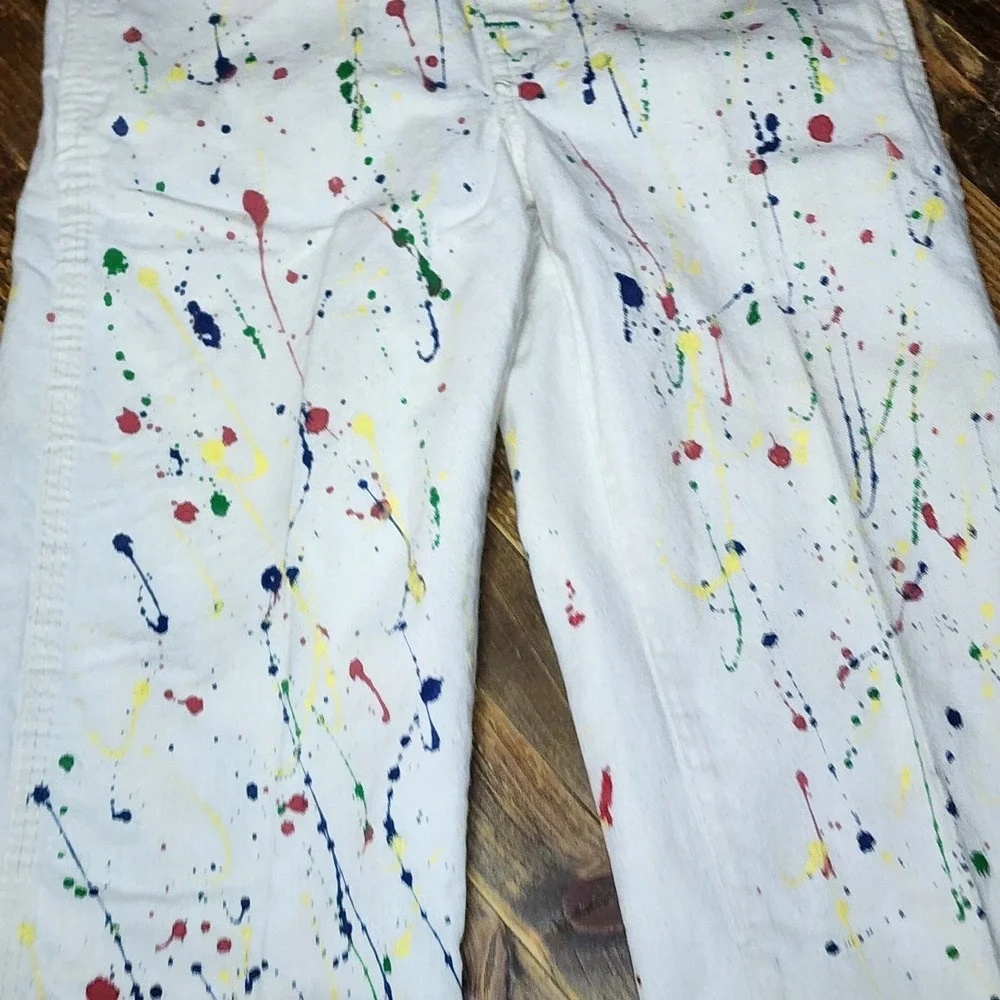 Vintage 80s-90s Liberty White Denim Overalls w Paint Splatters Sz 5 USA RARE!